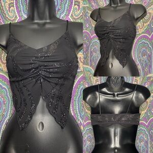 Y2K Rave glittery asymmetrical hem top size xs
